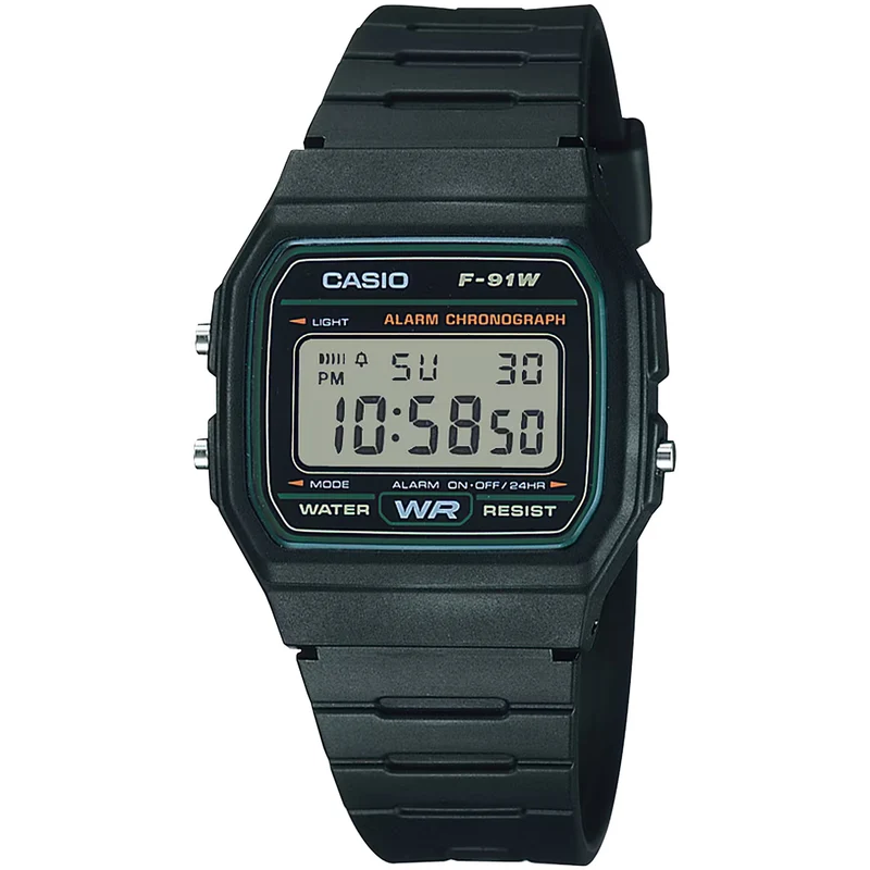 Montre Casio Mixte F-91W-3 Quartz Digitale Noir Vert