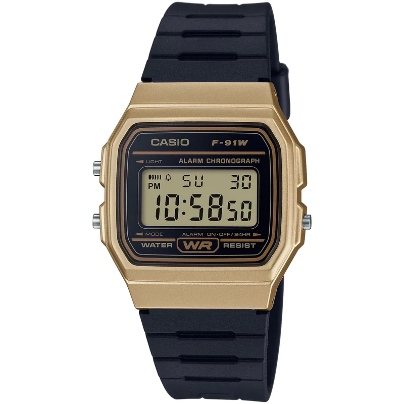 Montre Casio Mixte F-91WM-9A Quartz Digitale Doré Noir