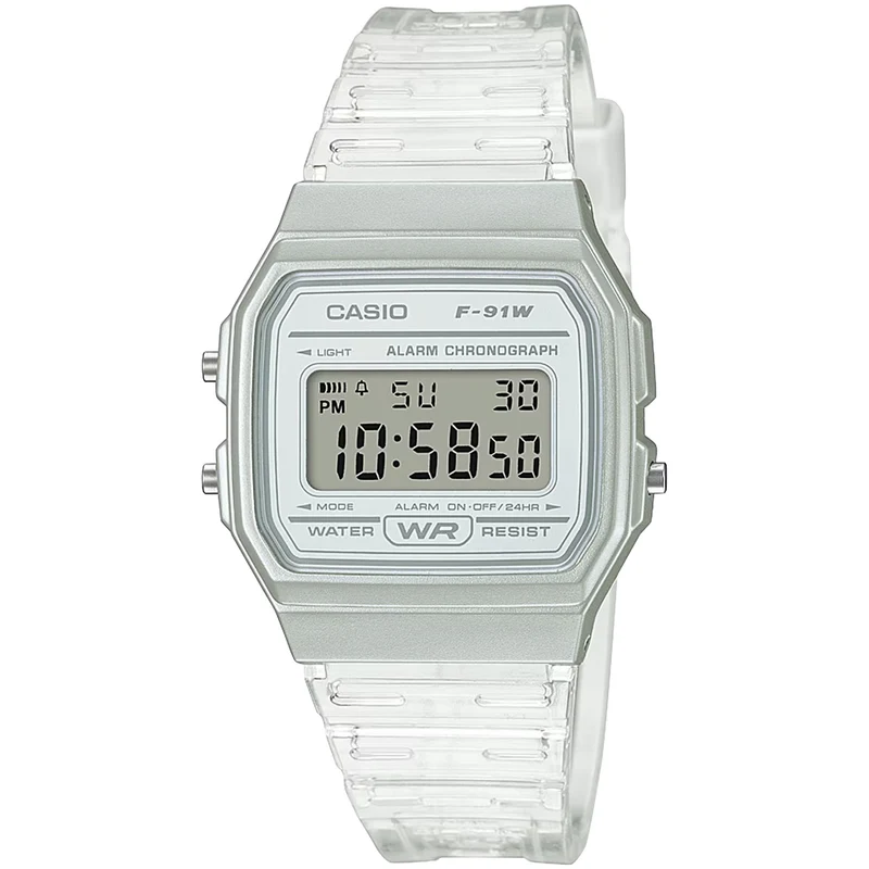 Montre Casio Mixte F-91WS-7 Quartz Digitale Argent Blanc