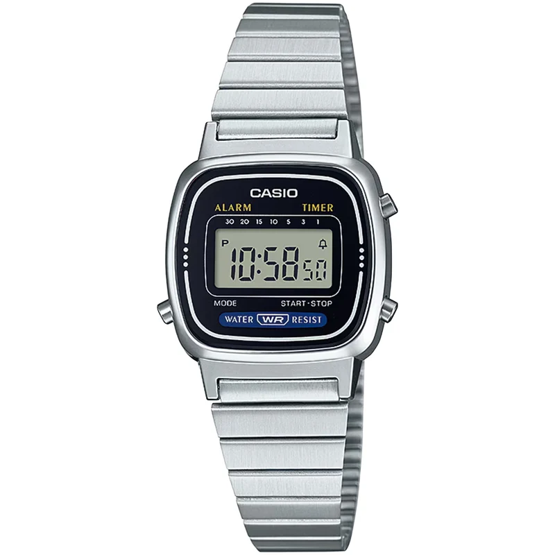 Montre Casio Femme Vintage LA670WA-1 Quartz Digitale Argent Noir
