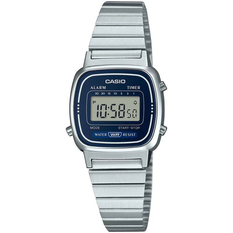 Montre Casio Femme Vintage LA670WA-2 Quartz Digitale Argent Bleu