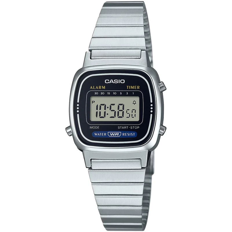 Montre Casio Femme Vintage LA670WD-1 Quartz Digitale Argent Noir
