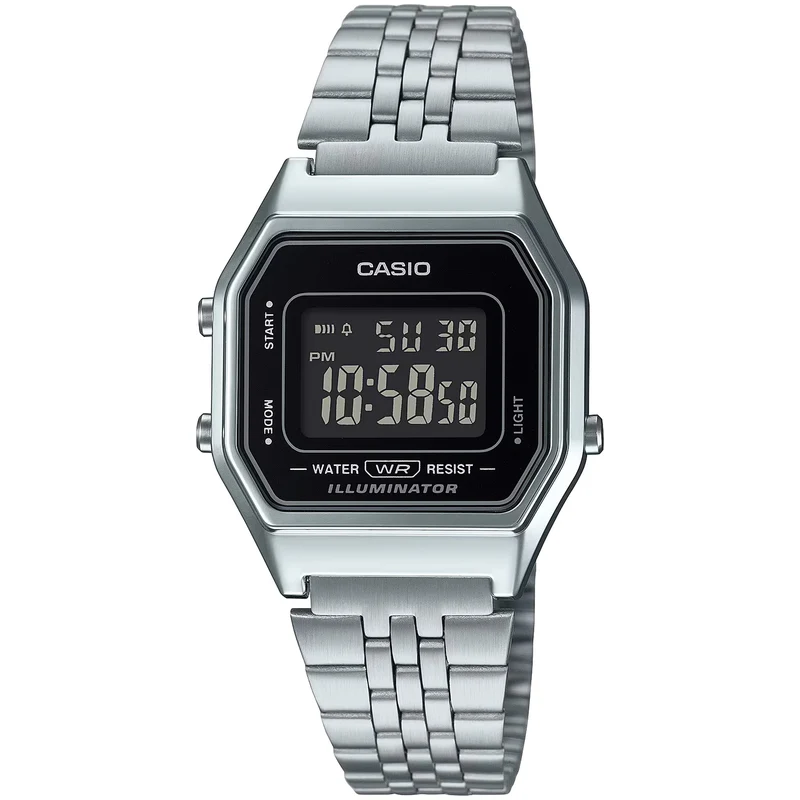 Montre Casio Femme Vintage LA680WA-1B Quartz Digitale Argent Noir