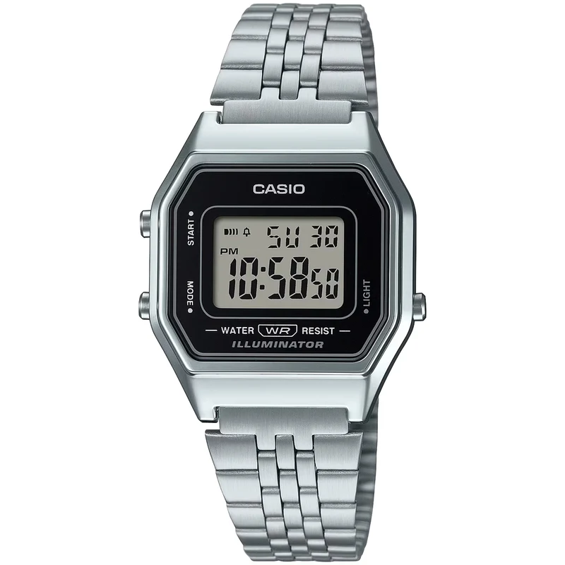 Montre Casio Femme Vintage LA680WA-1 Quartz Digitale Argent Noir