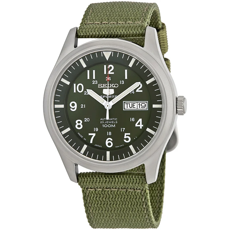 Montre Seiko 5 Sports Homme Automatique SNZG09J1 Vert Bracelet Nylon NATO