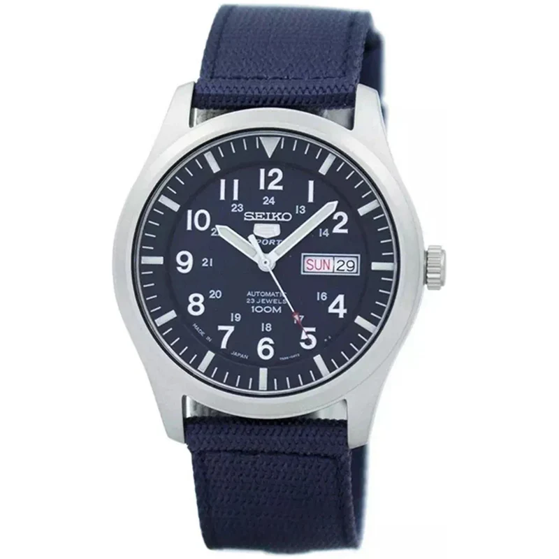 Montre Seiko 5 Sports Homme Automatique SNZG11J1 Bleu Bracelet Nylon NATO