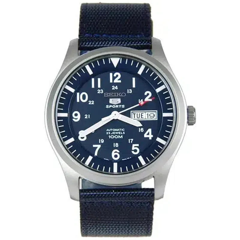 Montre Seiko 5 Sports Homme Automatique SNZG11K1 Bleu Bracelet Nylon NATO