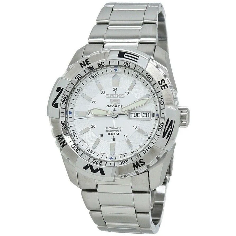 Montre Seiko 5 Sports Homme Automatique SNZJ03J1 Argenté Blanc