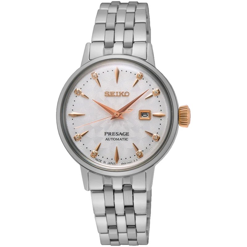 Montre Seiko Presage Cocktail Automatique Femme SRE009J1 Blanc Or Rose Clover Club