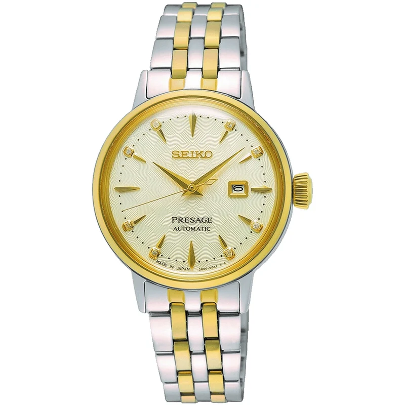 Montre Seiko Presage Cocktail Automatique Femme SRE010J1 Argenté Doré White Lady