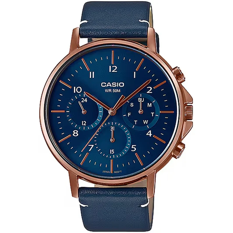 Montre Casio Homme MTP-E321RL-2A Quartz Analogique Or Rose Bleu