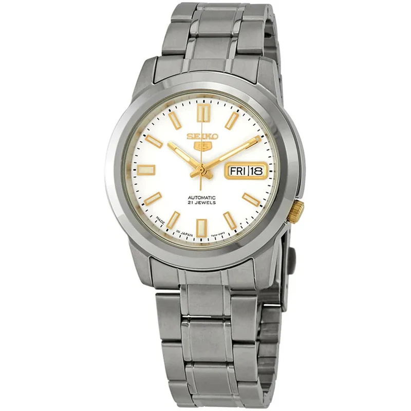 Montre Seiko 5 Homme Automatique SNKK07J1 Blanc Doré