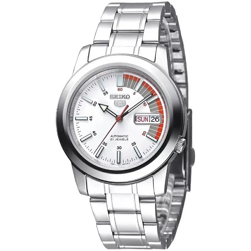 Montre Seiko 5 Homme Automatique SNKK25K1 Blanc Rouge