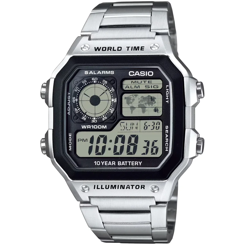 Montre Casio Homme AE-1200WHD-1A Quartz Digitale Argent Noir