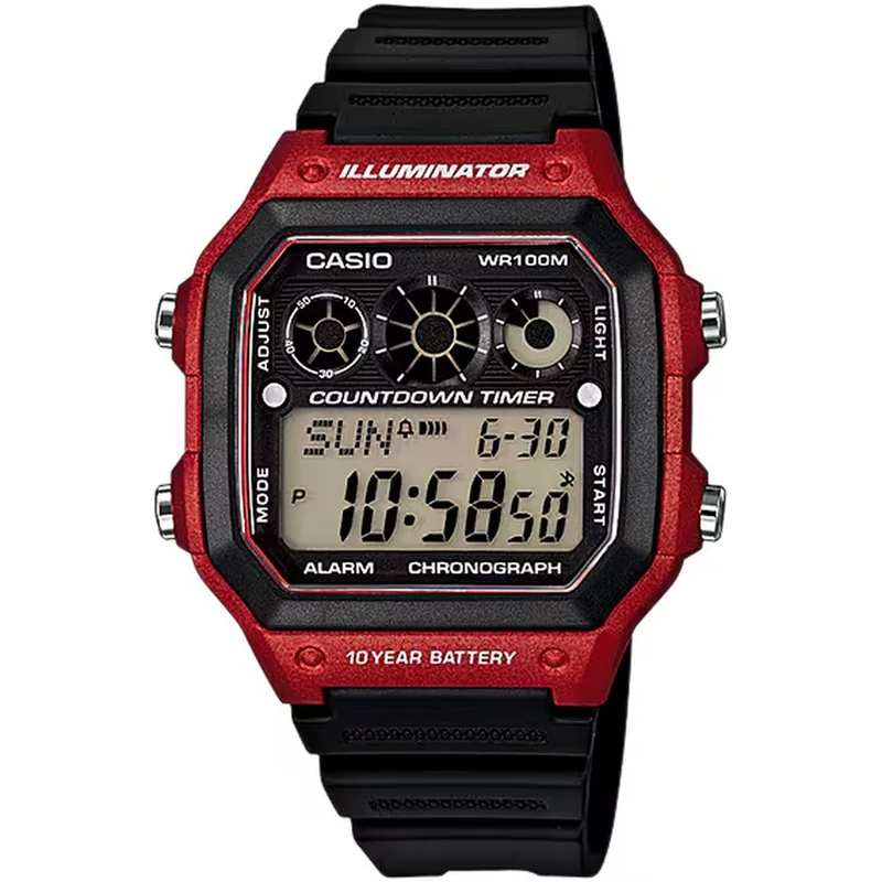 Montre Casio Homme AE-1300WH-4A Quartz Digitale Rouge Noir