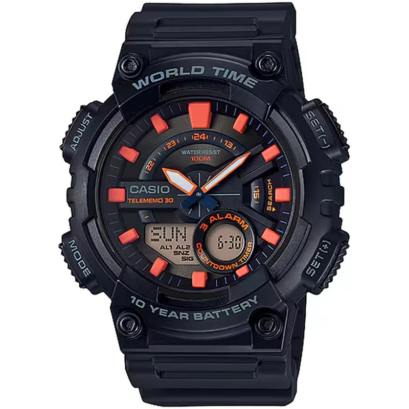Montre Casio Homme AEQ-110W-1A2 Quartz Analogique / Digitale Noir Rouge