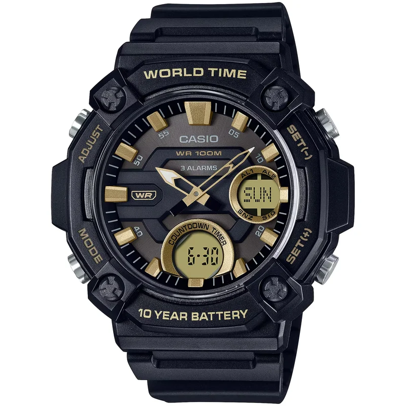 Montre Casio Homme AEQ-120W-9A Quartz Analogique / Digitale Noir Doré