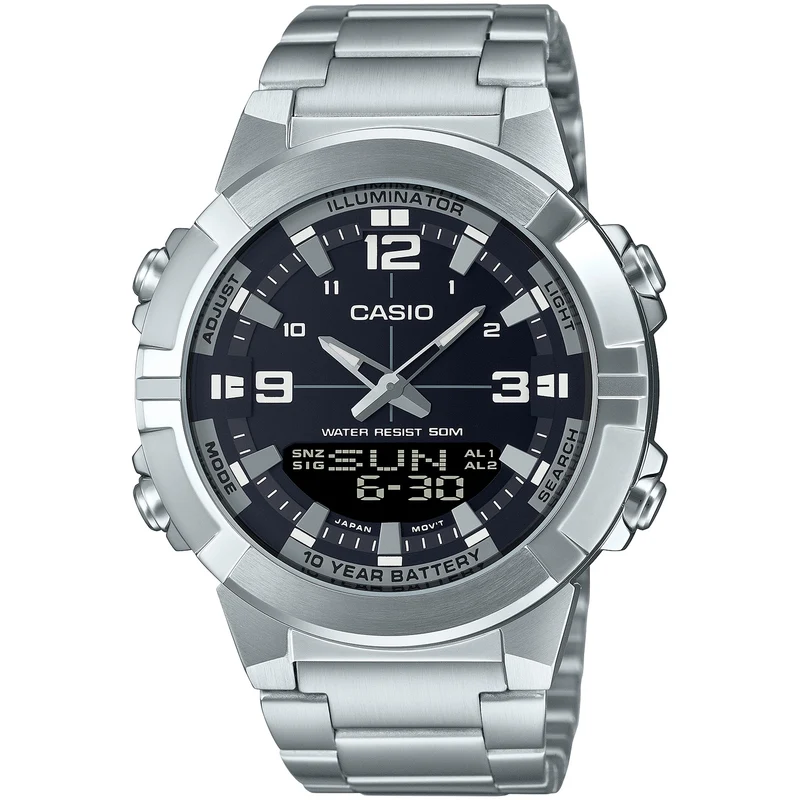Montre Casio Homme AMW-870D-1A Quartz Analogique / Digitale Argent Noir