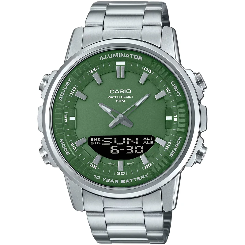 Montre Casio Homme AMW-880D-3A Quartz Analogique / Digitale Argent Vert
