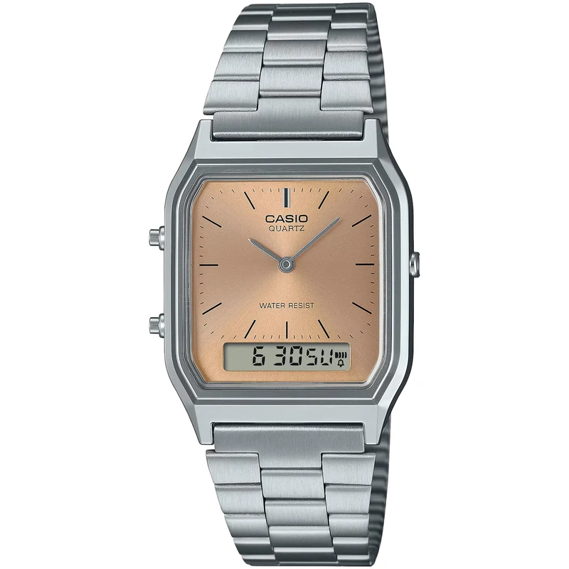 Montre Casio Mixte Vintage AQ-230A-4A Quartz Analogique / Digitale Argent Bronze