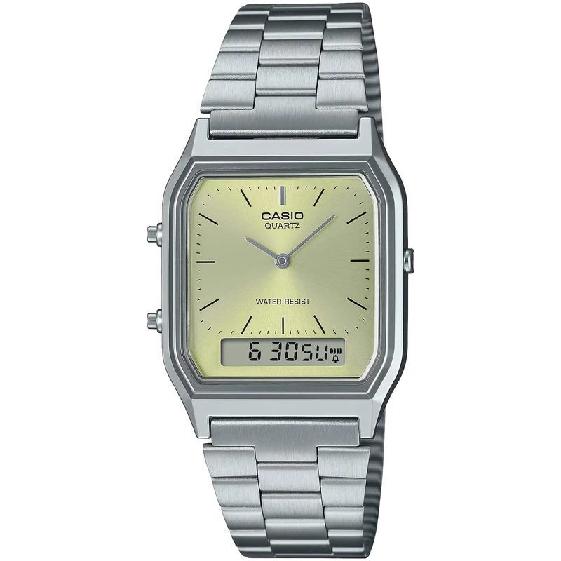 Montre Casio Mixte Vintage AQ-230A-9A Quartz Analogique / Digitale Argent Vert