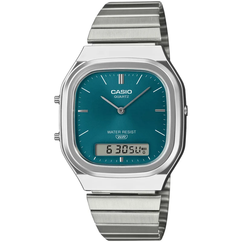 Montre Casio Mixte Vintage AQ-240E-3A Quartz Analogique / Digitale Argent Vert