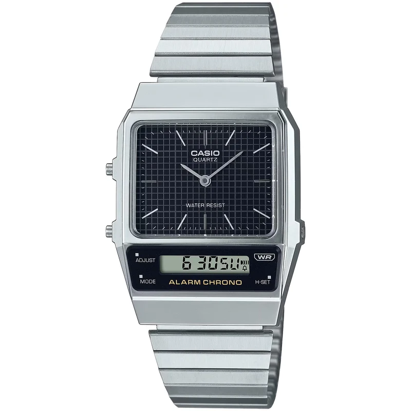 Montre Casio Mixte Vintage AQ-800E-1A Quartz Analogique / Digitale Argent Noir