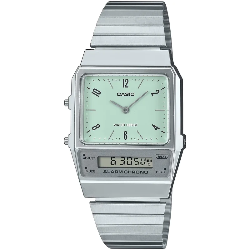 Montre Casio Mixte Vintage AQ-800E-3A Quartz Analogique / Digitale Argent Vert