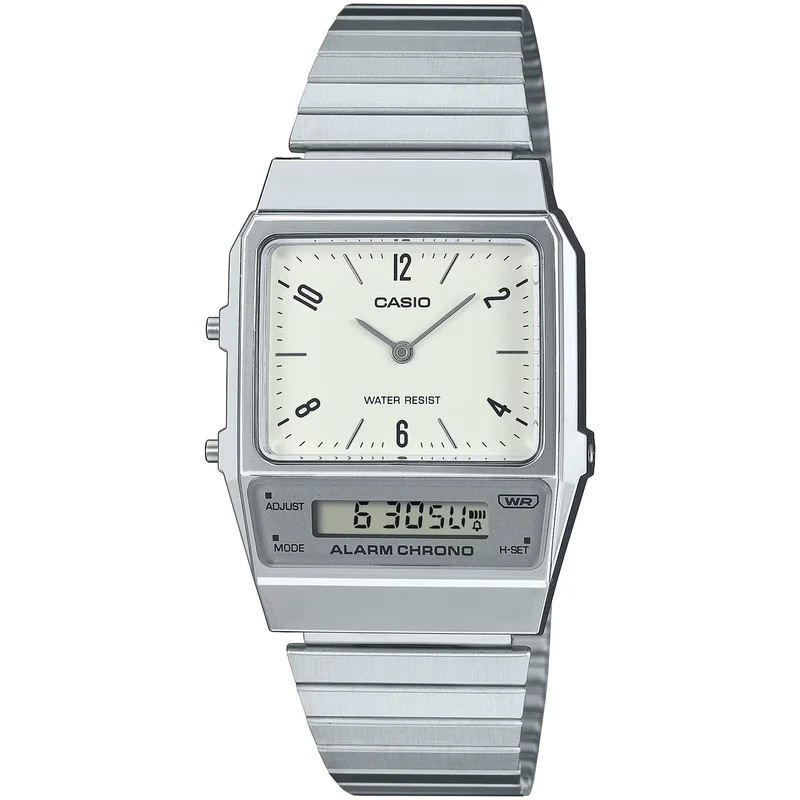 Montre Casio Mixte Vintage AQ-800E-7A2 Quartz Analogique / Digitale Argent Blanc