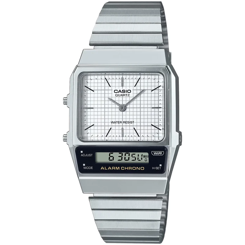Montre Casio Mixte Vintage AQ-800E-7A Quartz Analogique / Digitale Argent Blanc