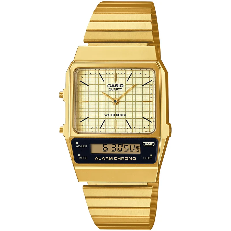 Montre Casio Mixte Vintage AQ-800EG-9A Quartz Analogique / Digitale Doré