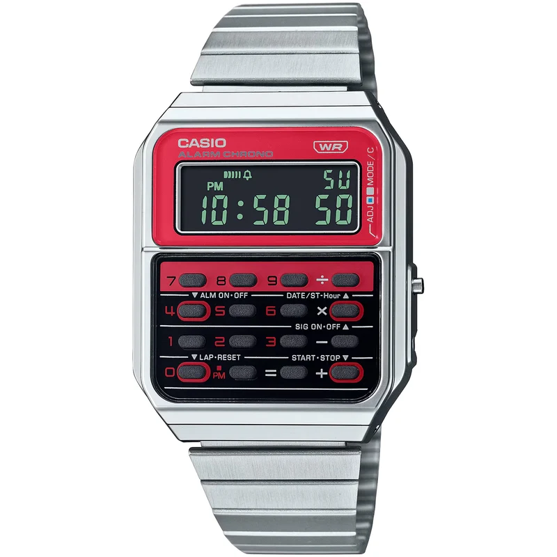 Montre Casio Mixte Vintage CA-500WE-4B Quartz Digitale Argent Rouge