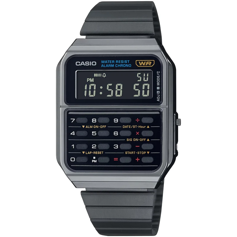Montre Casio Mixte Vintage CA-500WEGG-1B Quartz Digitale Argent Noir