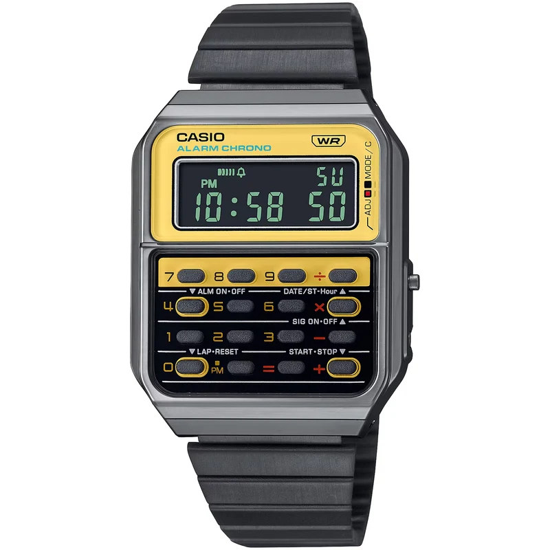 Montre Casio Mixte Vintage CA-500WEGG-9B Quartz Digitale Argent jaune