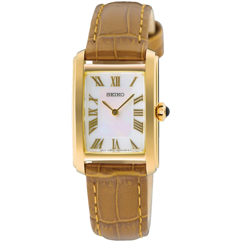 Montre Seiko Classique Quartz Femme SWR100P1 Doré Nacre Bracelet Cuir