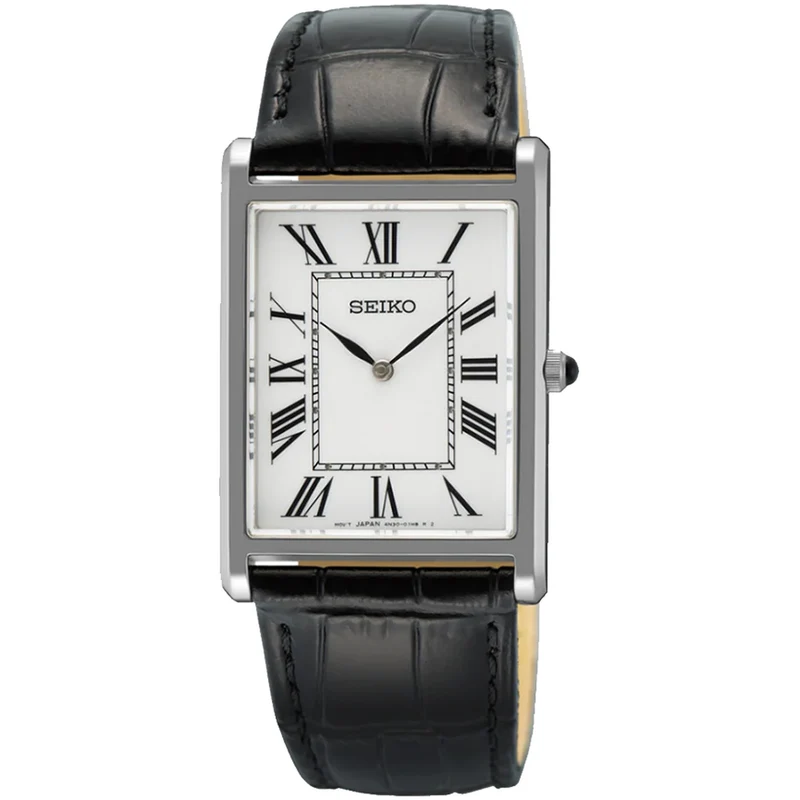 Montre Seiko Classique Rectangulaire Homme SWR103P1 Argenté Blanc Chiffres Romains