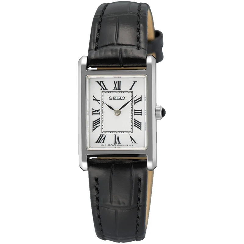 Montre Seiko Classique Rectangulaire Femme SWR107P1 Argenté Blanc Chiffres Romains