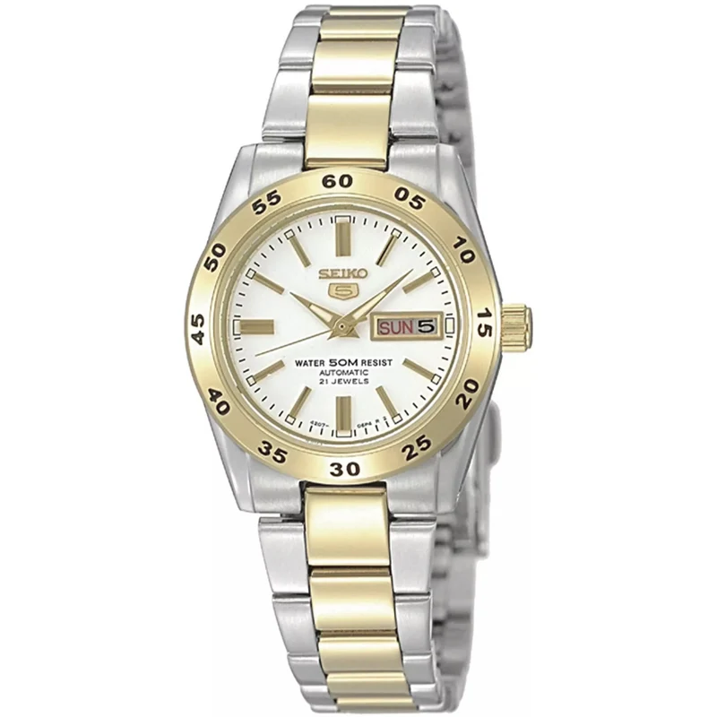 Montre Seiko 5 Femme Automatique SYMG42K1 Argenté Doré Blanc