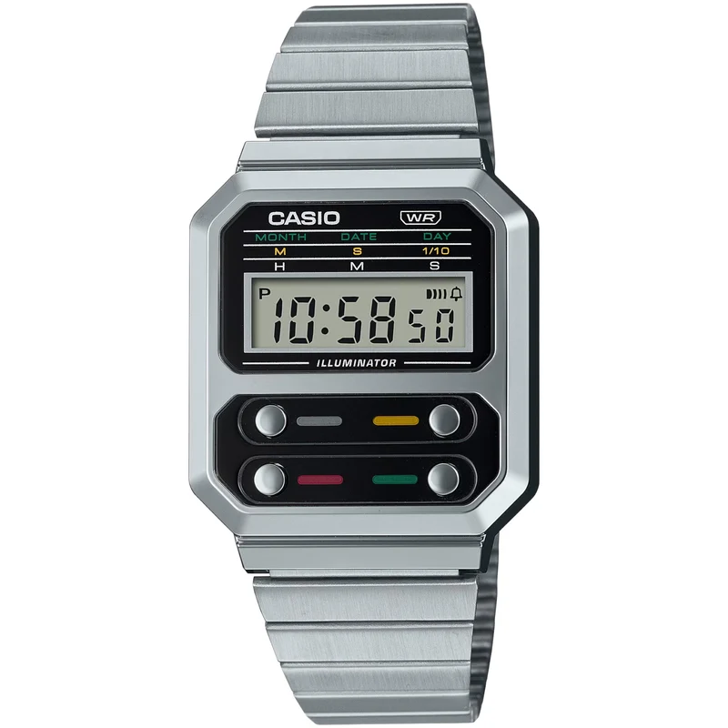 Montre Casio Mixte Vintage A100WE-1A Quartz Digitale Argent Noir