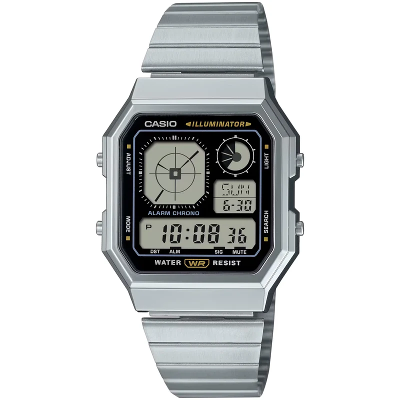 Montre Casio Mixte Vintage A130WE-1A Quartz Digitale Argent Noir