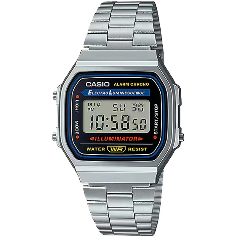 Montre Casio Mixte Vintage A168WA-1 Quartz Digitale Argent Noir