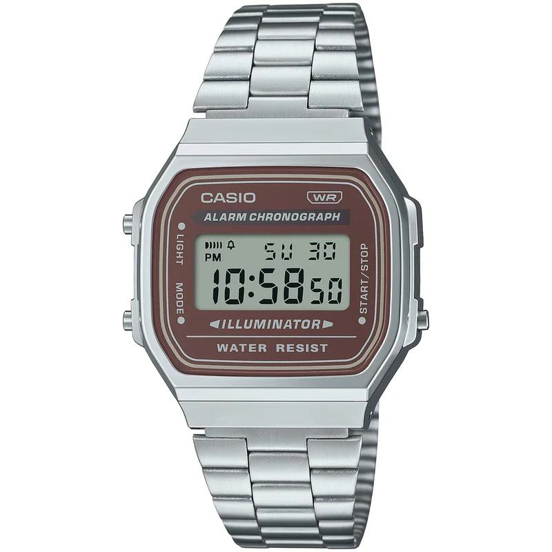 Montre Casio Mixte Vintage A168WA-5A Quartz Digitale Argent Marron