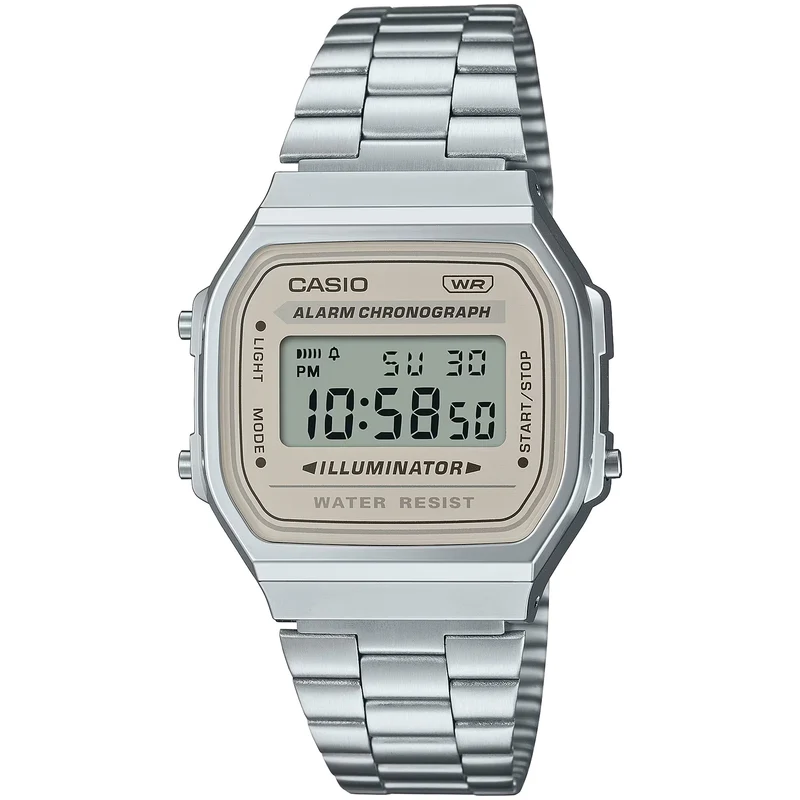 Montre Casio Mixte Vintage A168WA-8A Quartz Digitale Argent Beige