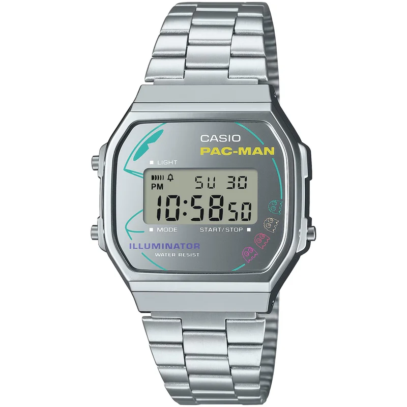 Montre Casio Mixte Vintage A168WEPC-7A Pac-Man Quartz Digitale Argent