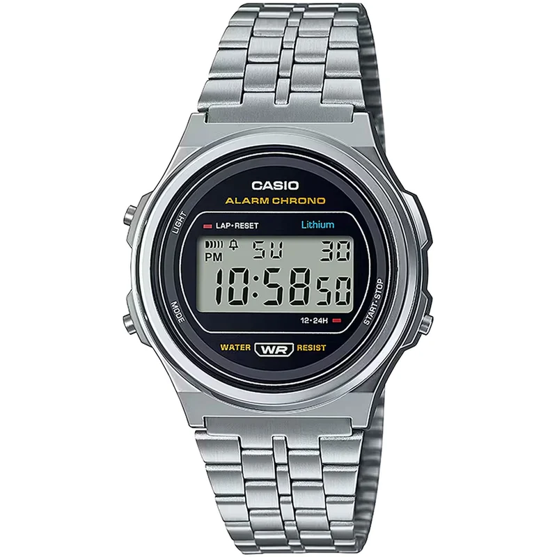 Montre Casio Mixte Vintage A171WE-1A Quartz Digitale Argent Noir