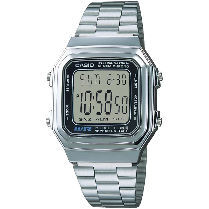 Montre Casio Mixte Vintage A178WA-1A Quartz Digitale Argent Noir