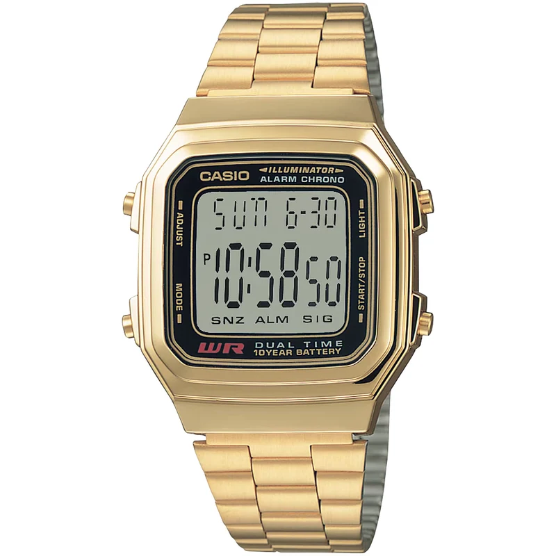 Montre Casio Mixte Vintage A178WGA-1A Quartz Digitale Doré Noir