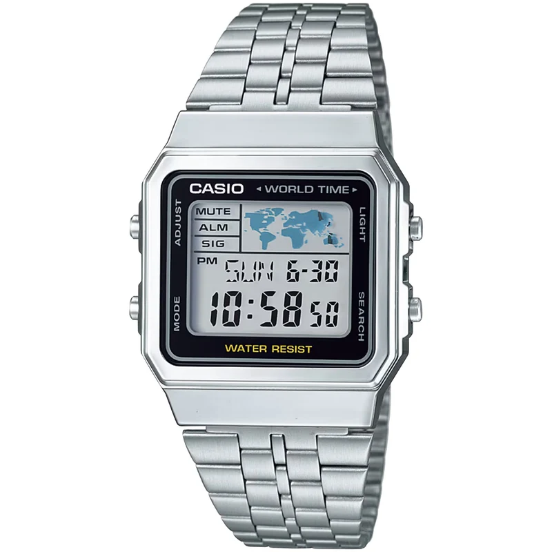 Montre Casio Mixte Vintage A500WA-1 Quartz Digitale Argent Noir