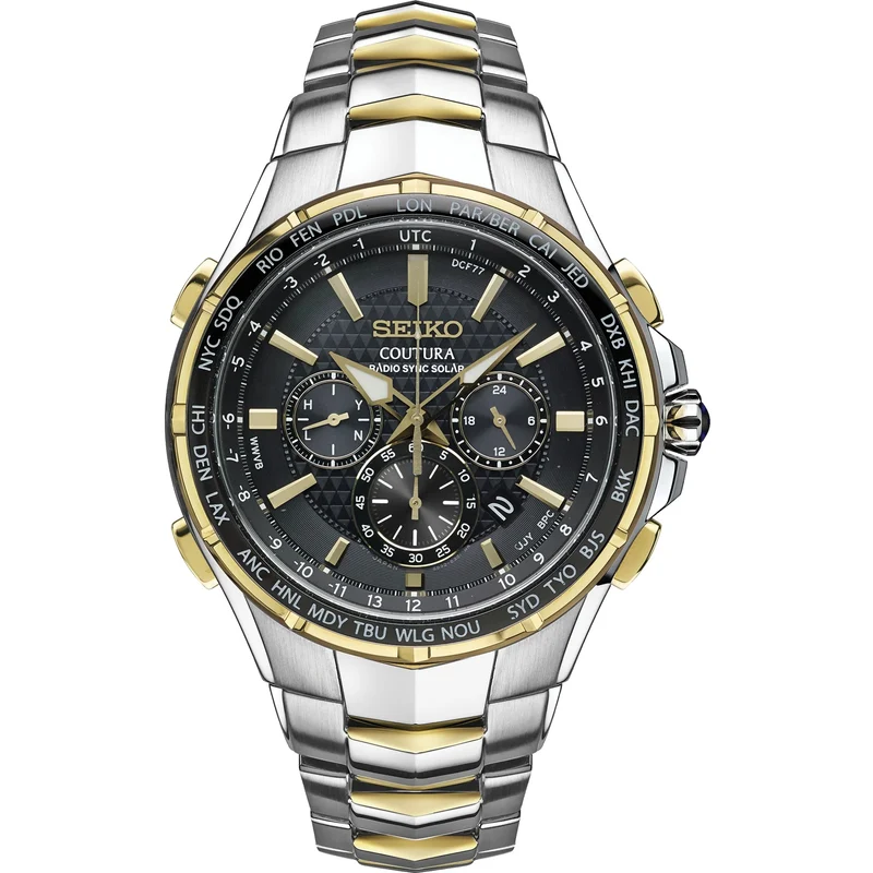 Montre Seiko Coutura Homme SSG010 Solaire Chronographe Argenté Doré Noir