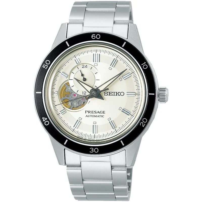 Montre Seiko Presage Cœur Ouvert Homme Automatique SSA423J1 Blanc Style 60's
